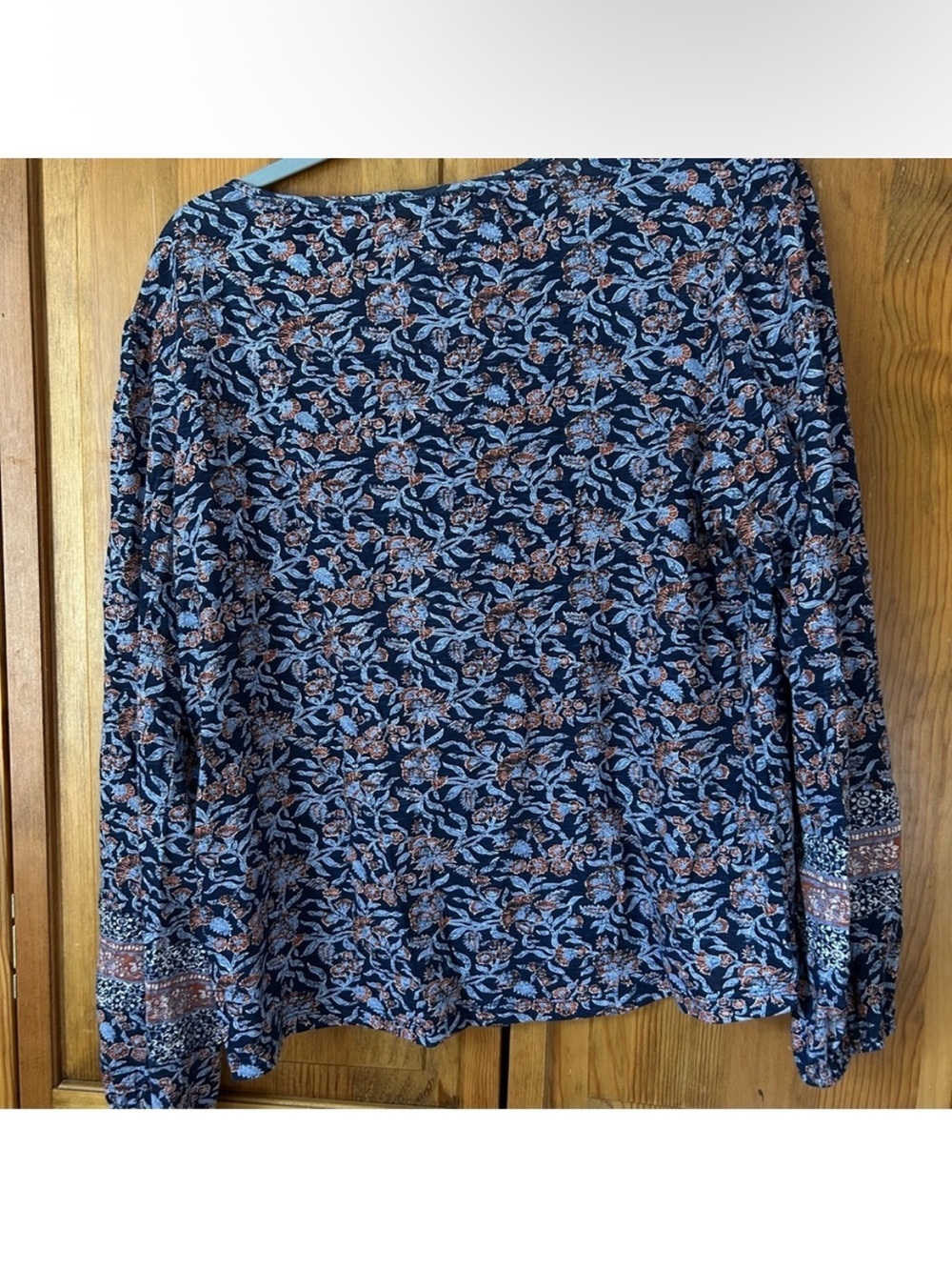 Lucky Brand Navy Floral Henley with Rust Trim - Picture 3 of 3